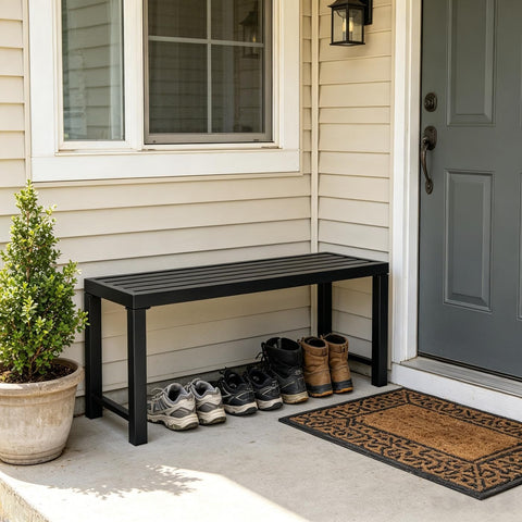 Black Outdoor Bench, Outdoor Metal Backless Bench, 46" Patio Garden Bench for Outdoor, All Wheather Outdoor Bench for Garden, Backyard, Porch, Black