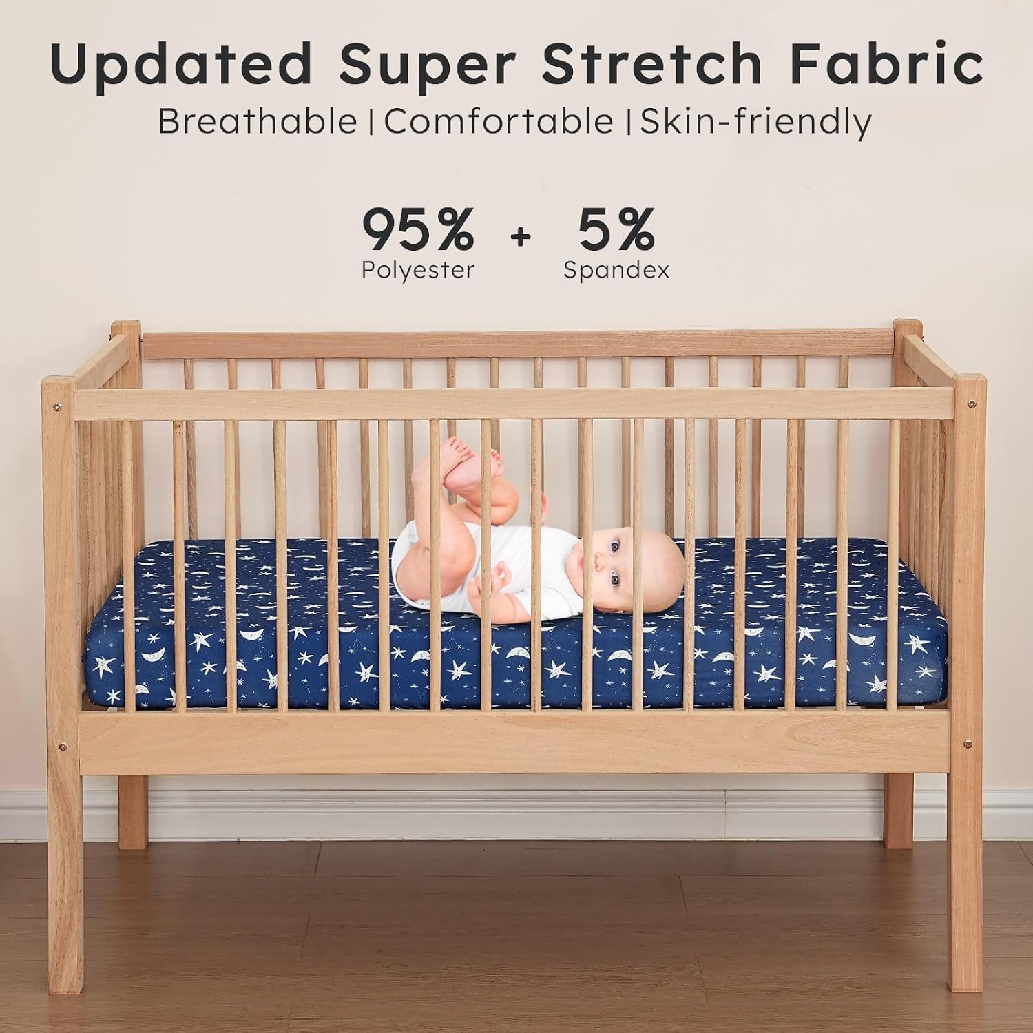 2-pk Crib Sheets for Boys Girls Neutral 52x28 (Blue Grey+Star)