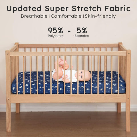 2-pk Crib Sheets for Boys Girls Neutral 52x28 (Blue Grey+Star)