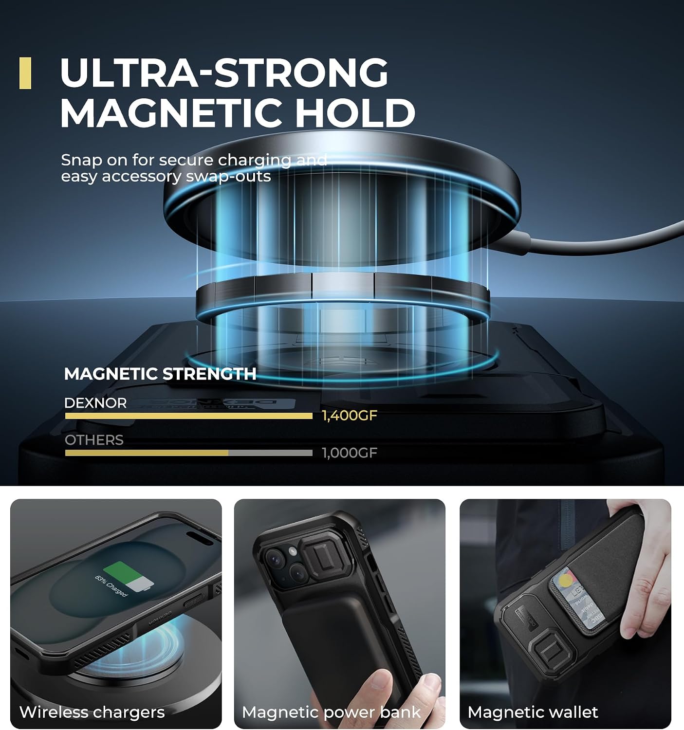 Dexnor for iPhone 15 Case with Slide Camera Cover & Adjustable Kickstand & Built-in Screen Protector, Magnetic Rugged Shockproof Bumper Cases Heavy-Duty Magnetic Protective Cover,Black