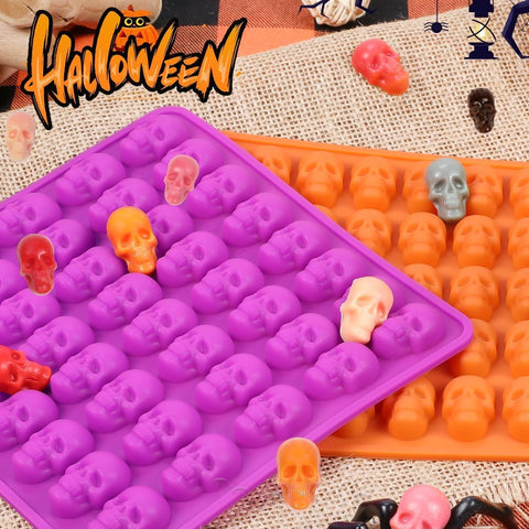 Skull Silicone Molds, Halloween Gummy Chocolate Molds 4 Pcs Mini Skull Mold