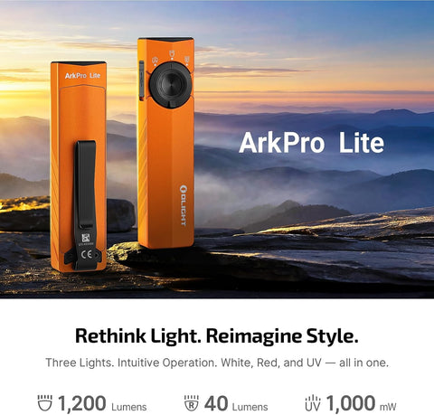 OLIGHT ArkPro Lite EDC Pocket Flashlight Rechargeable with UV Light, Orange