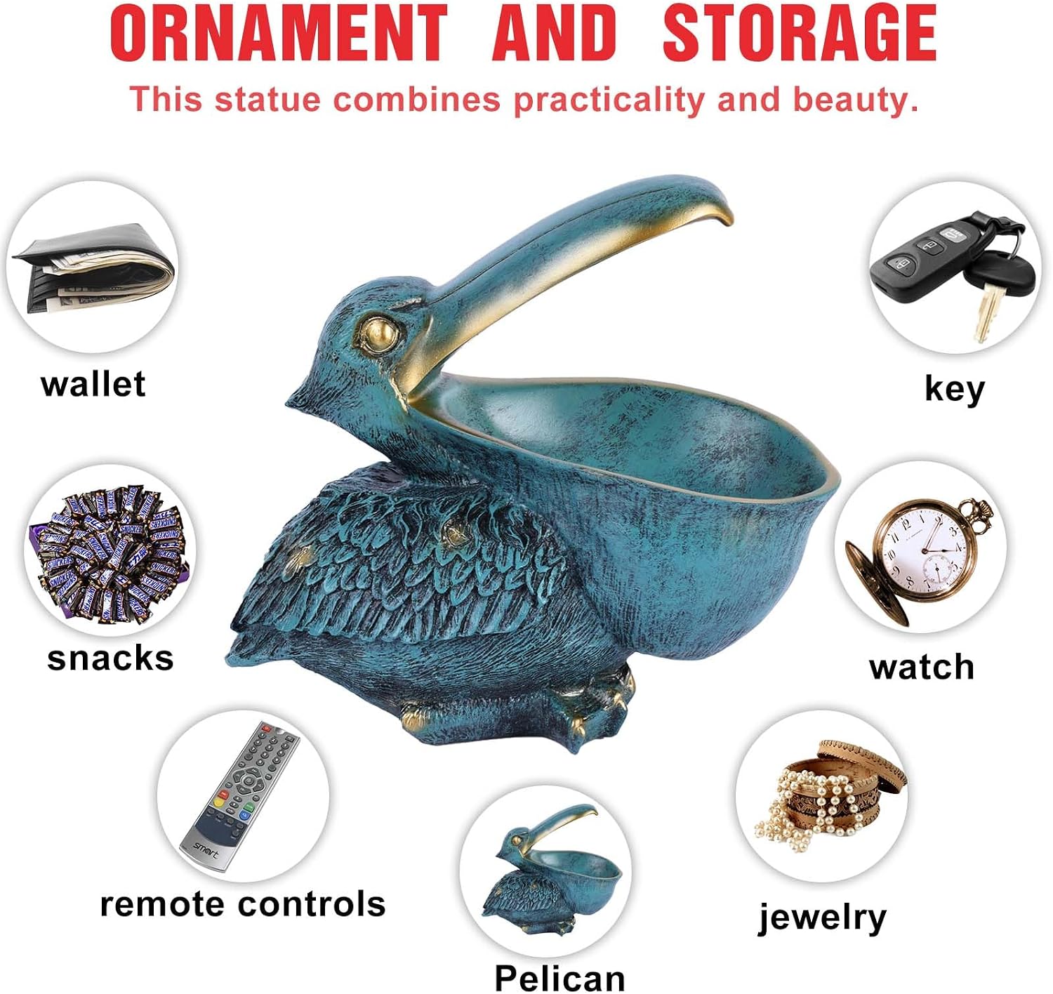 Pelican Key Holder Statues,Fun Animal Hippo Candy Dish,Candy Dish for Office Desk Unique,Modern Key Holder for Pelican Figurine,Suitability Desk candy bowl and Entry Table Decor Items((Green