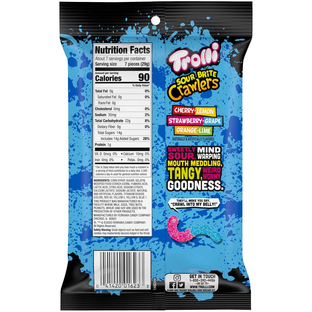 Trolli Sour Gummy Worms, Sour Brite Crawlers, Original Flavor, 7.2 Ounce | Pack of 2