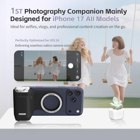 COMITOK MOCA iPhone 17 Pro Camera Grip No Need App for iOS26, Compatible iOS17 and iOS18, Fun Shot Magnetic Grip for Phone Native Camera with Anti-Drop Detachable Remote and Convenient Keychain Hook