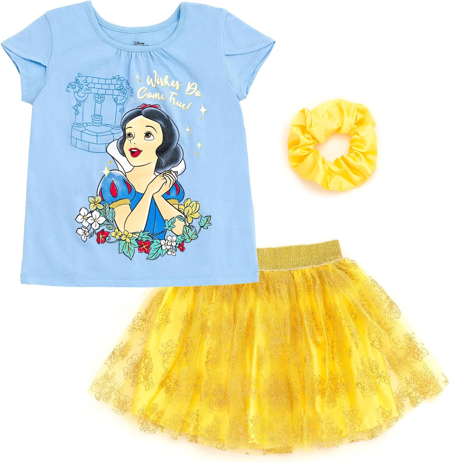 Disney Princess Girls' T-Shirt and Tutu Skirt Set with Scrunchie Toddler to Big Kid