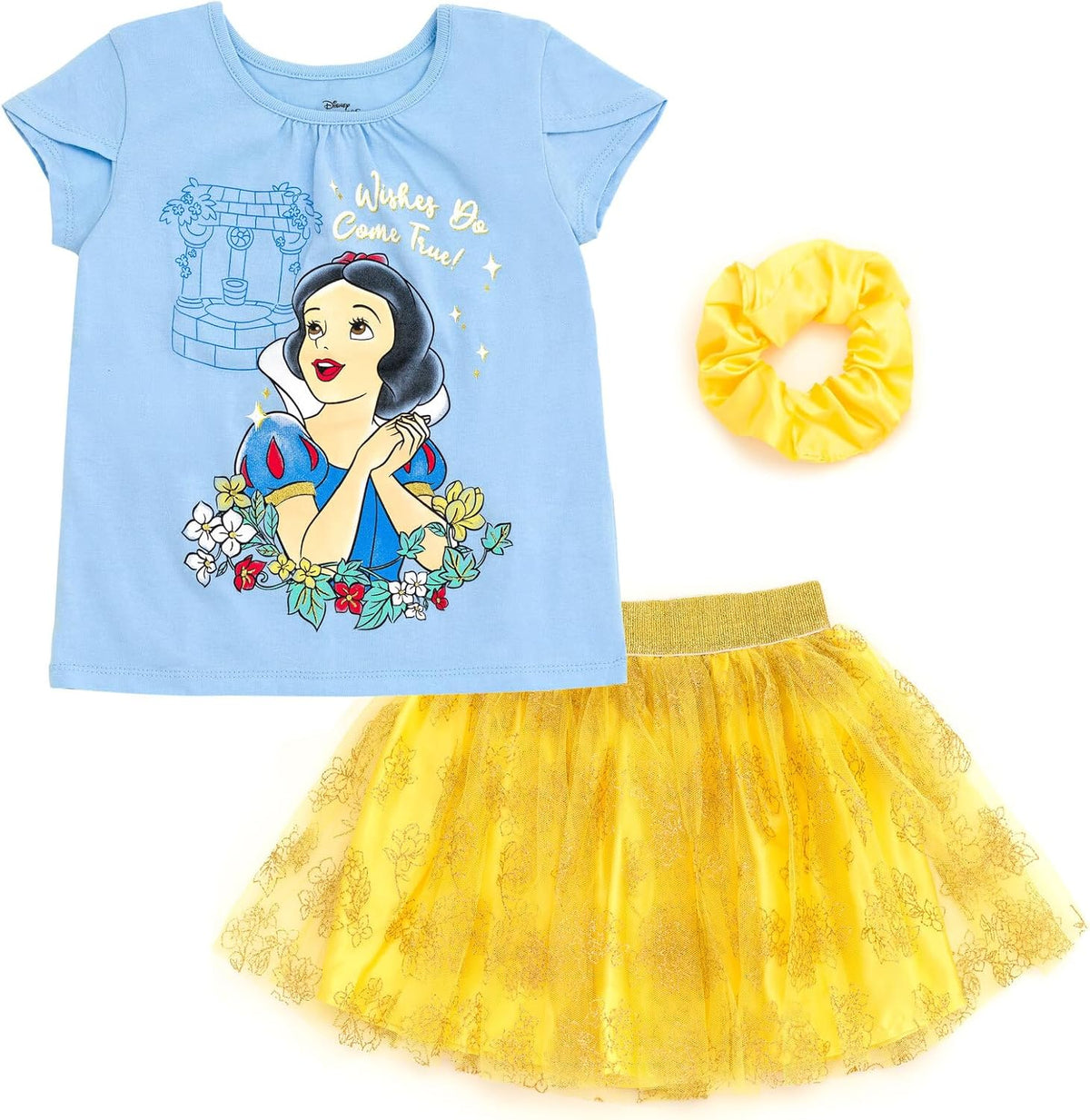 Disney Princess Girls' T-Shirt and Tutu Skirt Set with Scrunchie Toddler to Big Kid