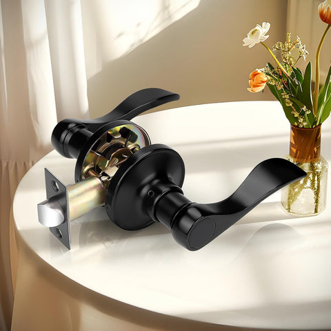 Probrico 2 Pack Passage Levers Matte Black, Keyless Interior Door Hardware Cloud Shape Contemporary Style Lockset Lever Handle