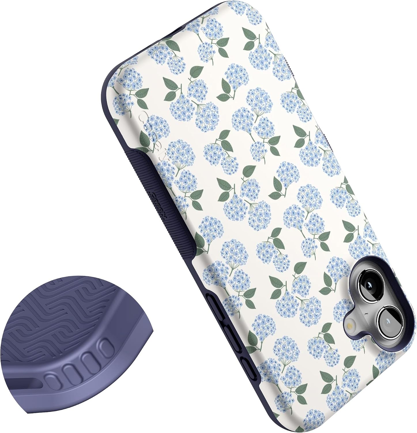 Casely iPhone 16 Plus Case | Nantucket Cottage | Blue Hydrangea | Bold Protective Design | Compatible with MagSafe