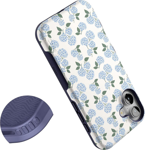 Casely iPhone 16 Plus Case | Nantucket Cottage | Blue Hydrangea | Bold Protective Design | Compatible with MagSafe