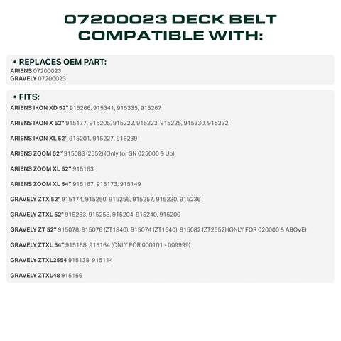 UDC Parts 07200023 Ariens Gravely Deck Belt Replacement, 1/2"×145.5" Aramid