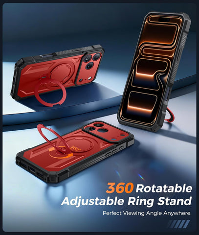 FNTCASE for iPhone 17 Pro Max Case with 360 Spin Magnetic Kickstand Red