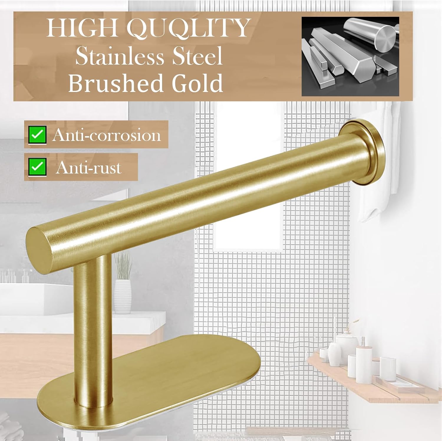 JOPOFI Self Adhesive Toilet Paper Holder - Brushed Gold（2 Pcs）