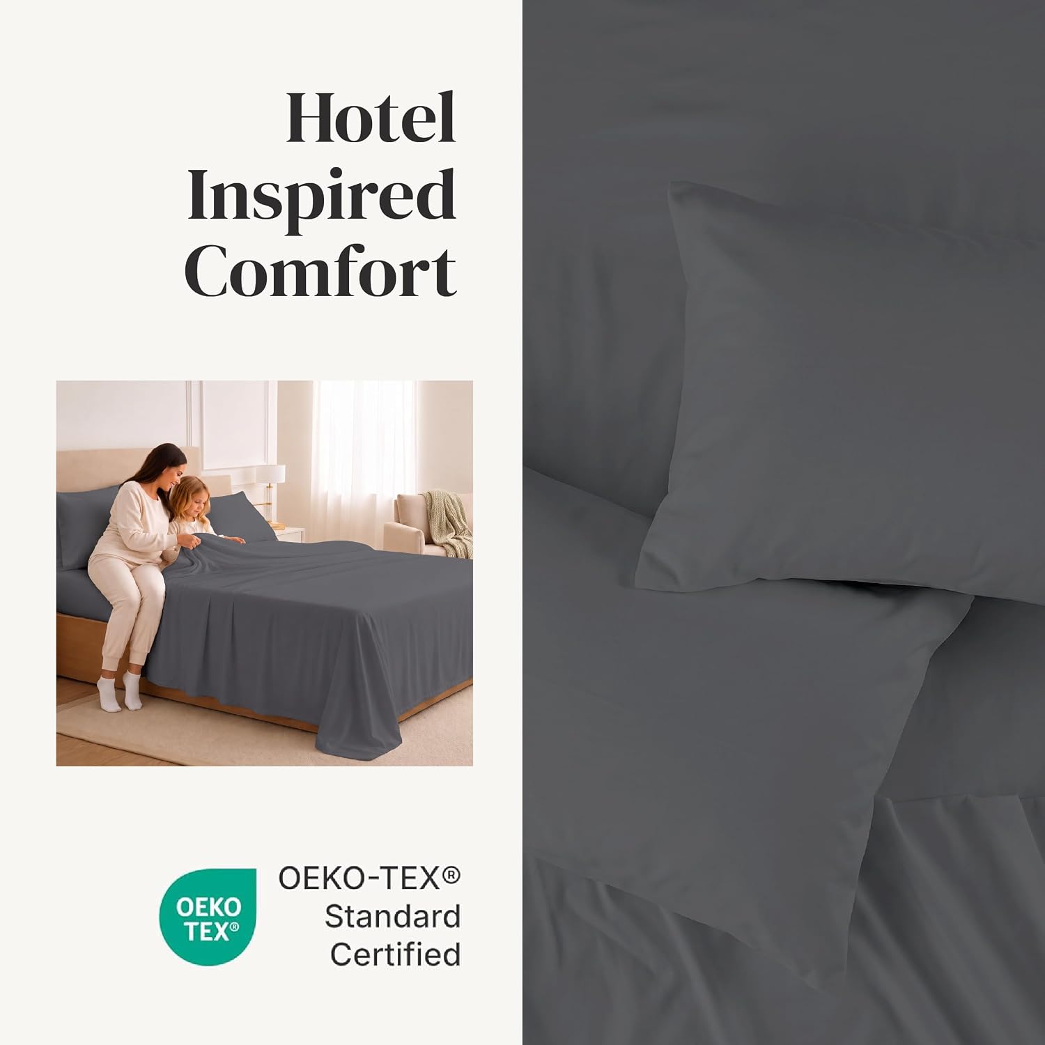 Modern Threads 4-Piece Ultra Soft Microfiber Bed Sheets Set, Wrinkle Free Sheets with Deep Pockets Fitted Sheet, Flat Sheet & Pillowcases, Lightweight Breathable Bedding, Charcoal, California King