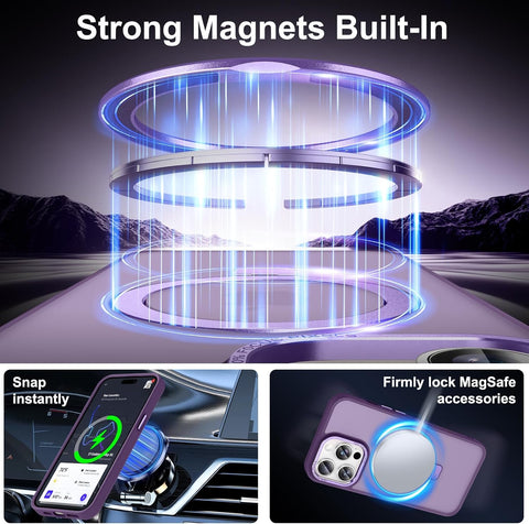 Magnetic for iPhone 14 Pro Case with Ring Stand, Dark Purple