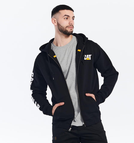 Caterpillar mens Full Zip Hoodies With Front Pouch Pockets, Iconic Workwear Logo, and S3 Cord Management