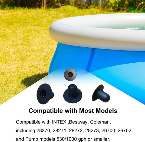 Popbee 4 PCS Swimming Pool Pump Strainer Hole Plug Replacement for Bestway & Intex Pools Ground Swimming Plug Wall Plug Stopper (Black)
