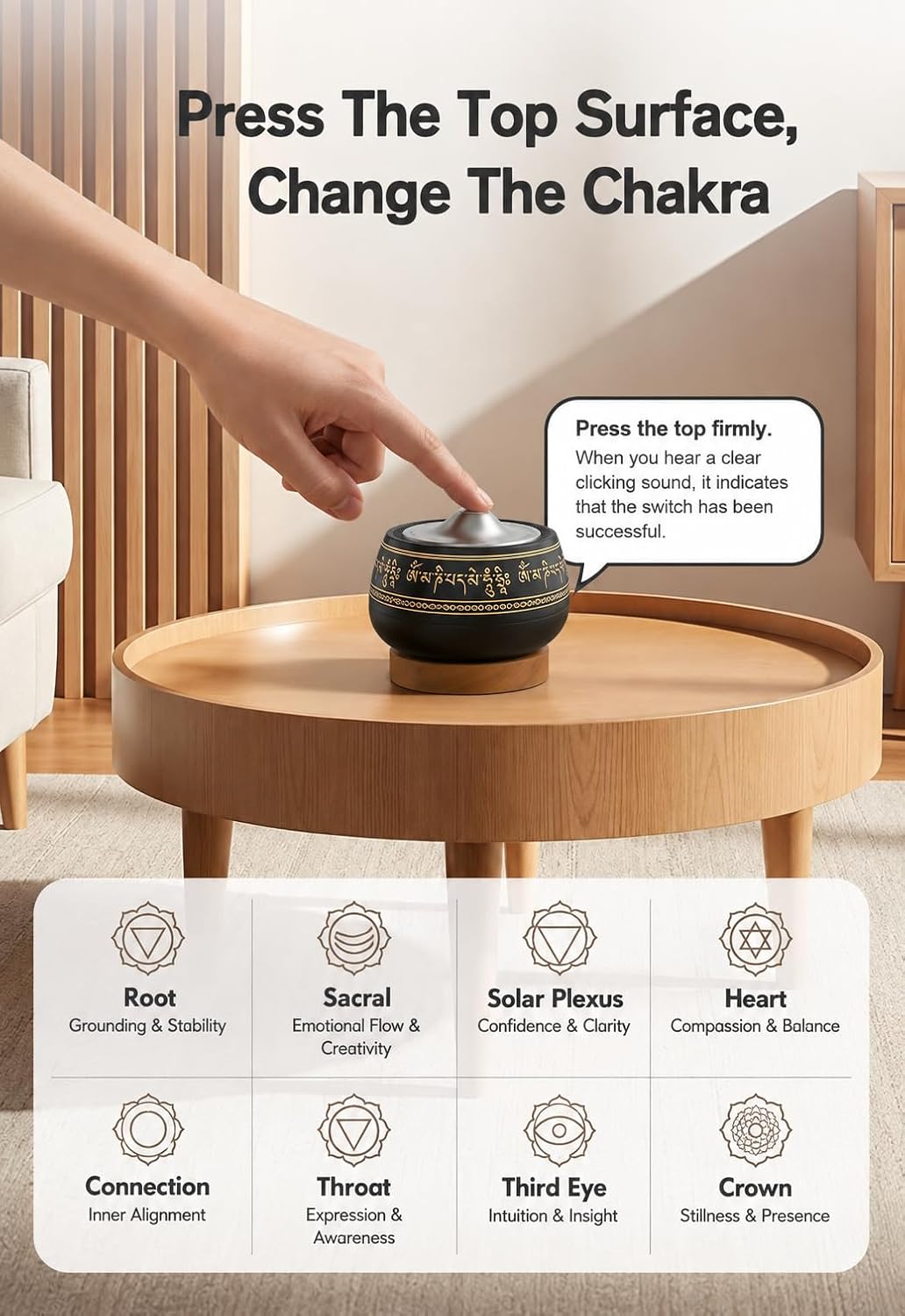 NDLT Portable Electronic Tibetan Singing Bowl, 8 Chakra Modes with 8 Chakra Cycle Play Mode, Auto/Manual Mode, Vibration & Built-in Timer, USB-C Rechargeable Meditation Device