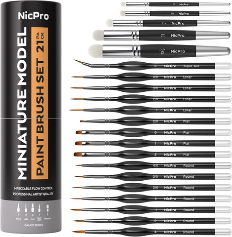 Nicpro Miniature Paint Brushes Drybrush - 21PCS Model Paint Brush Set