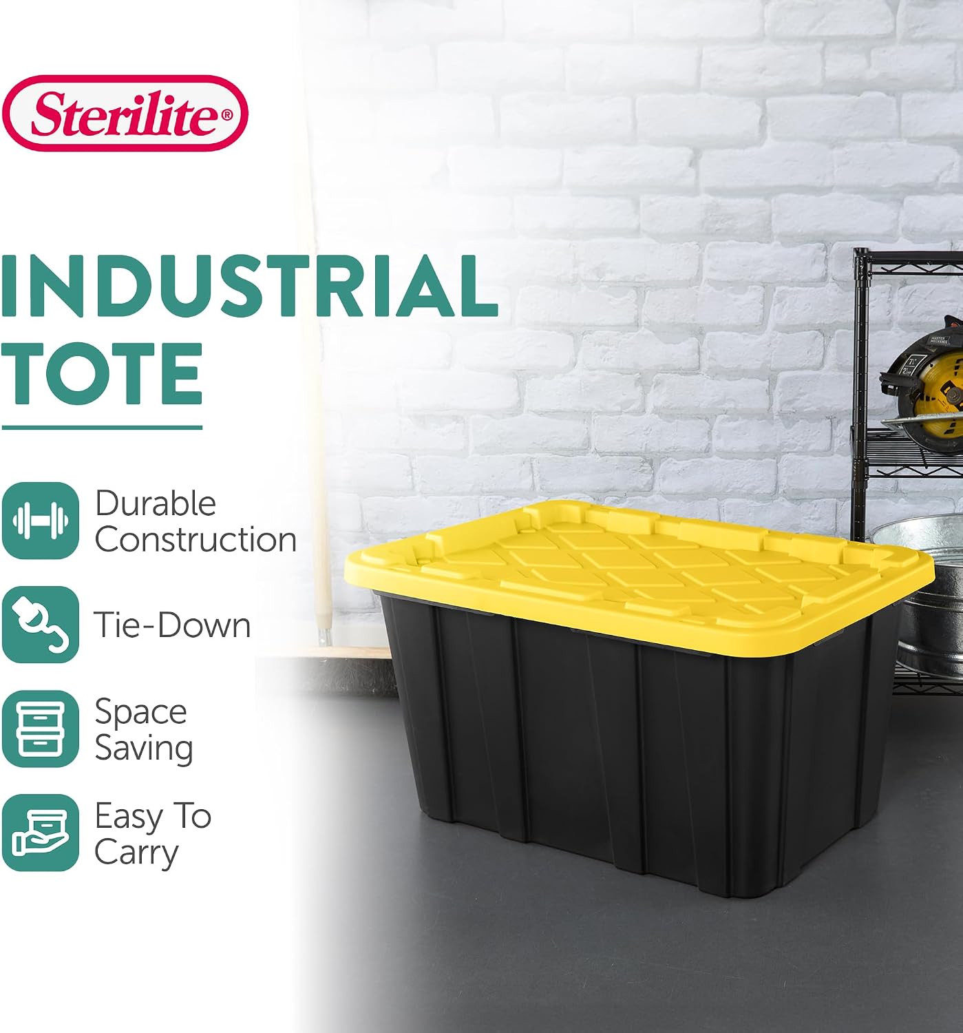 Sterilite Industrial Storage Tote with Lids for Garage, 27 Gallon, 4-Pack
