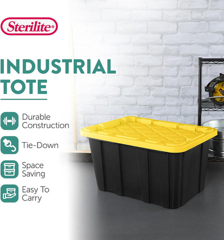 Sterilite Industrial Storage Tote with Lids for Garage, 27 Gallon, 4-Pack