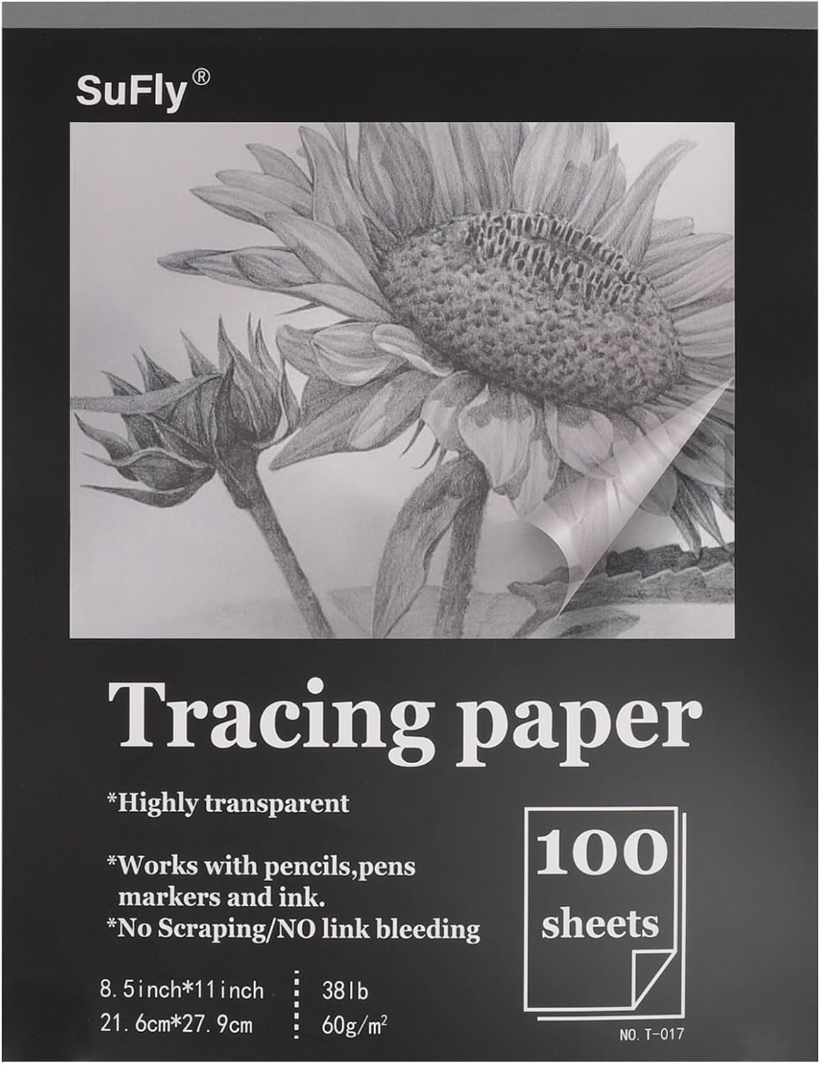 SuFly Tracing Paper Pad 8.5"x 11", Transparent Vellum Paper_100 Sheets_38Lb