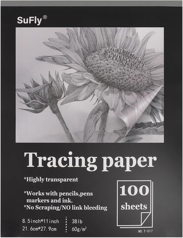 SuFly Tracing Paper Pad 8.5"x 11", Transparent Vellum Paper_100 Sheets_38Lb