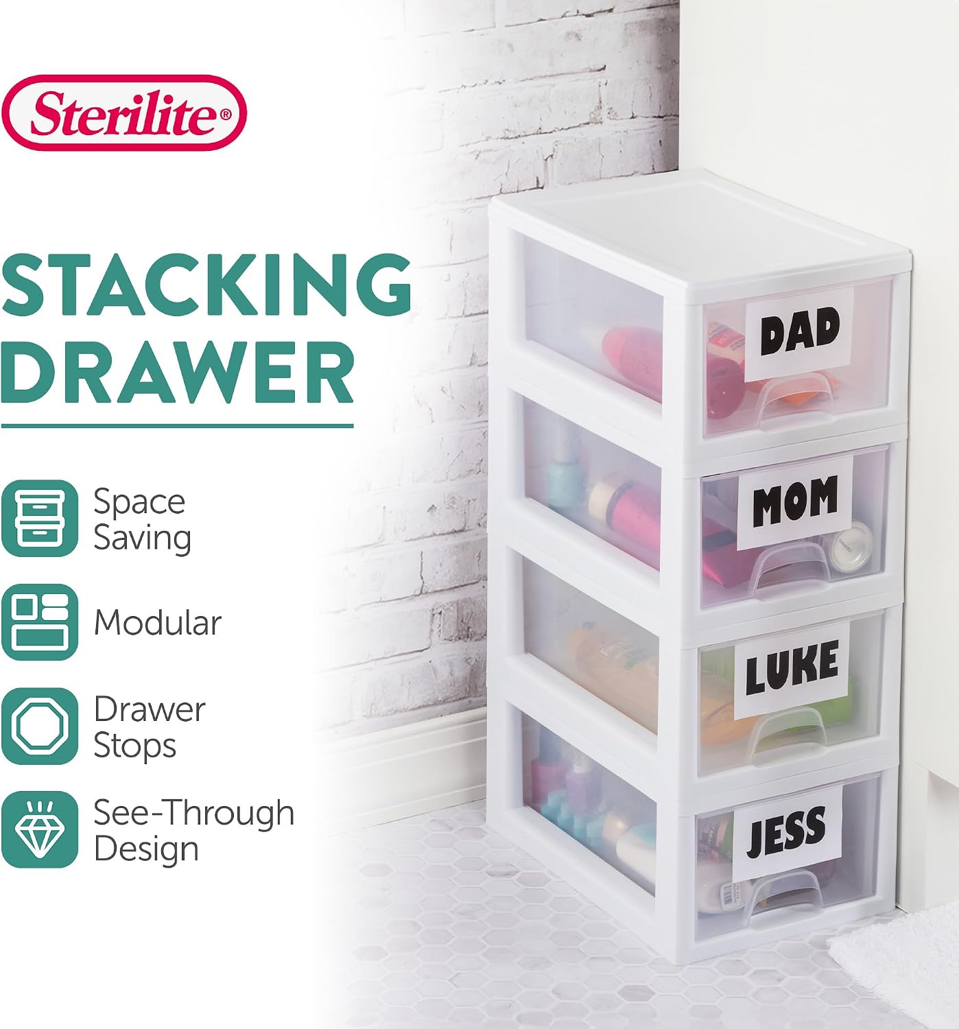 Sterilite Stacking Drawer Storage Organizer for Clothes, 6 Quart, 12-Pack