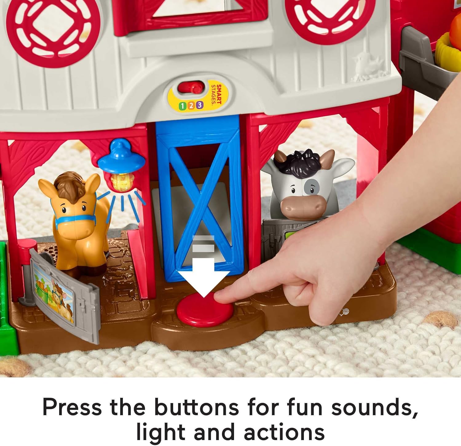 Fisher-Price Little People Caring for Animals Farm Electronic Interactive playset with Smart Stages Learning Songs for Toddlers Ages 1 and up (Amazon Exclusive)