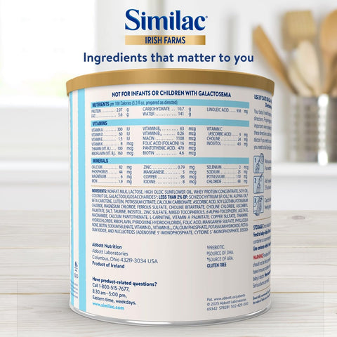 Similac Irish Farms, Easy-to-Digest Baby Formula, Infant Formula, 0-12 Months, 24.7-oz Can