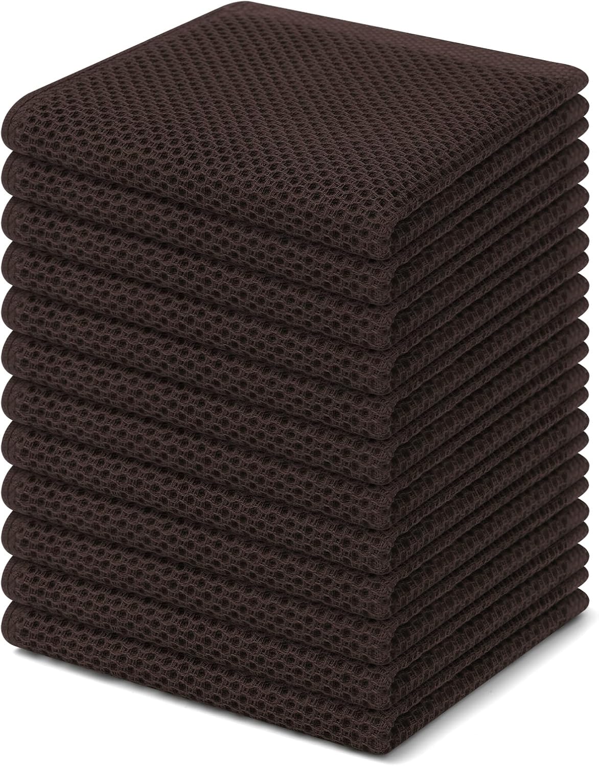 Homaxy 100% Cotton Waffle Weave Kitchen Dish Cloths 12-Pack, Dark Brown