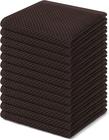 Homaxy 100% Cotton Waffle Weave Kitchen Dish Cloths 12-Pack, Dark Brown