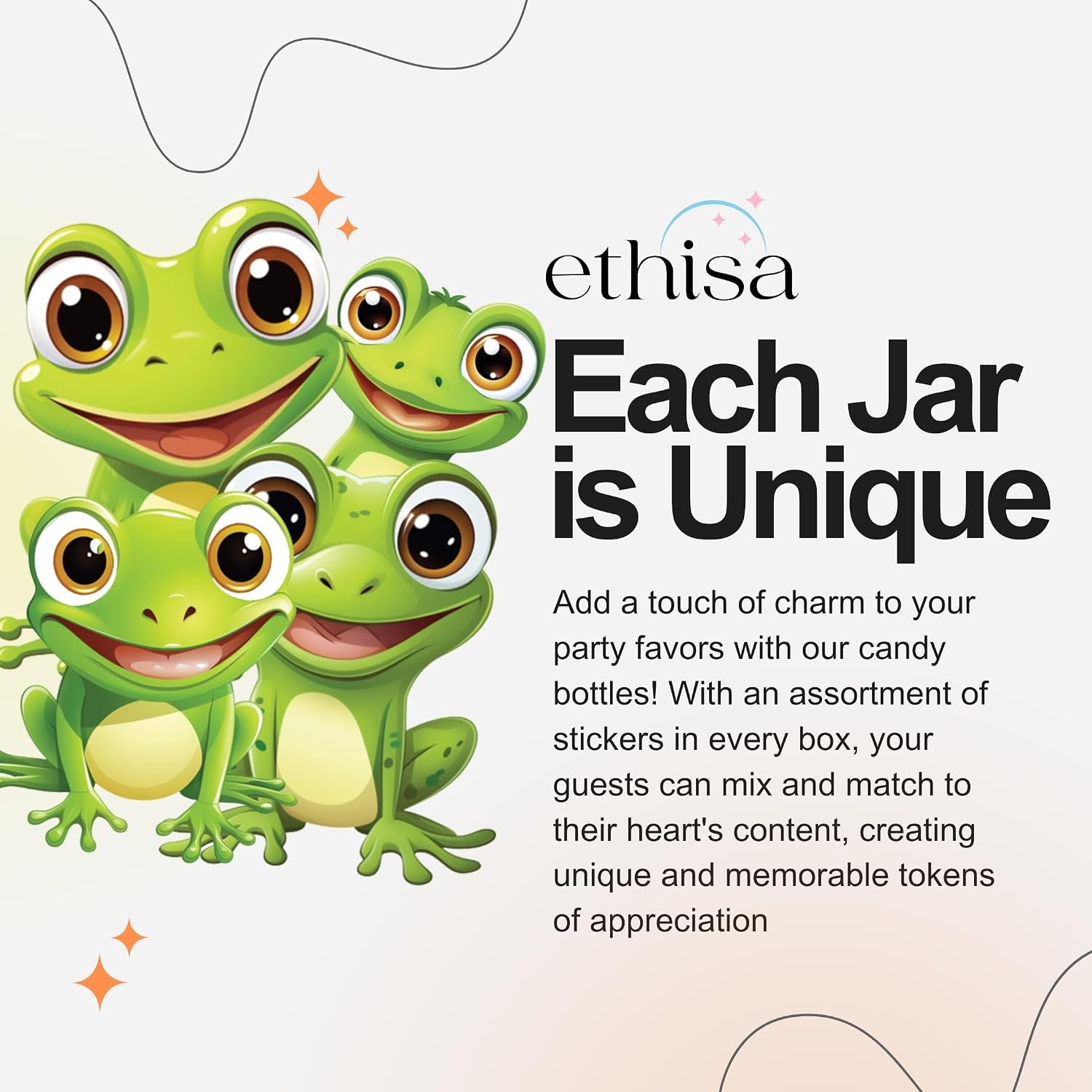 Ethisa Small 12 Pack Frog Party Favors - DIY Candy Jars with Ribbons and Stickers - Party Decoration Bottles for Birthday, and Baby Shower - Toad Theme Table Centerpieces