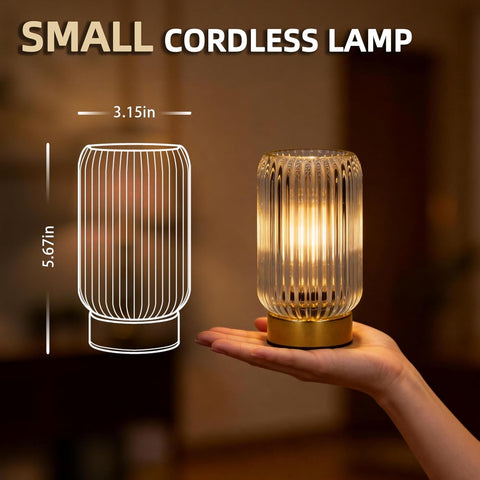 MJ PREMIER Battery Operated Lamp, Small Cordless Lamp with Timer, Clear