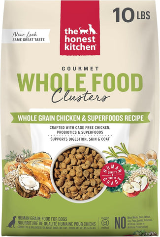 The Honest Kitchen Whole Grain Chicken & Superfoods Whole Food Clusters, Vet Crafted Human Grade Dry Dog Food, Skin, Coat, Digestion & Healthy Weight, 10 lb Bag
