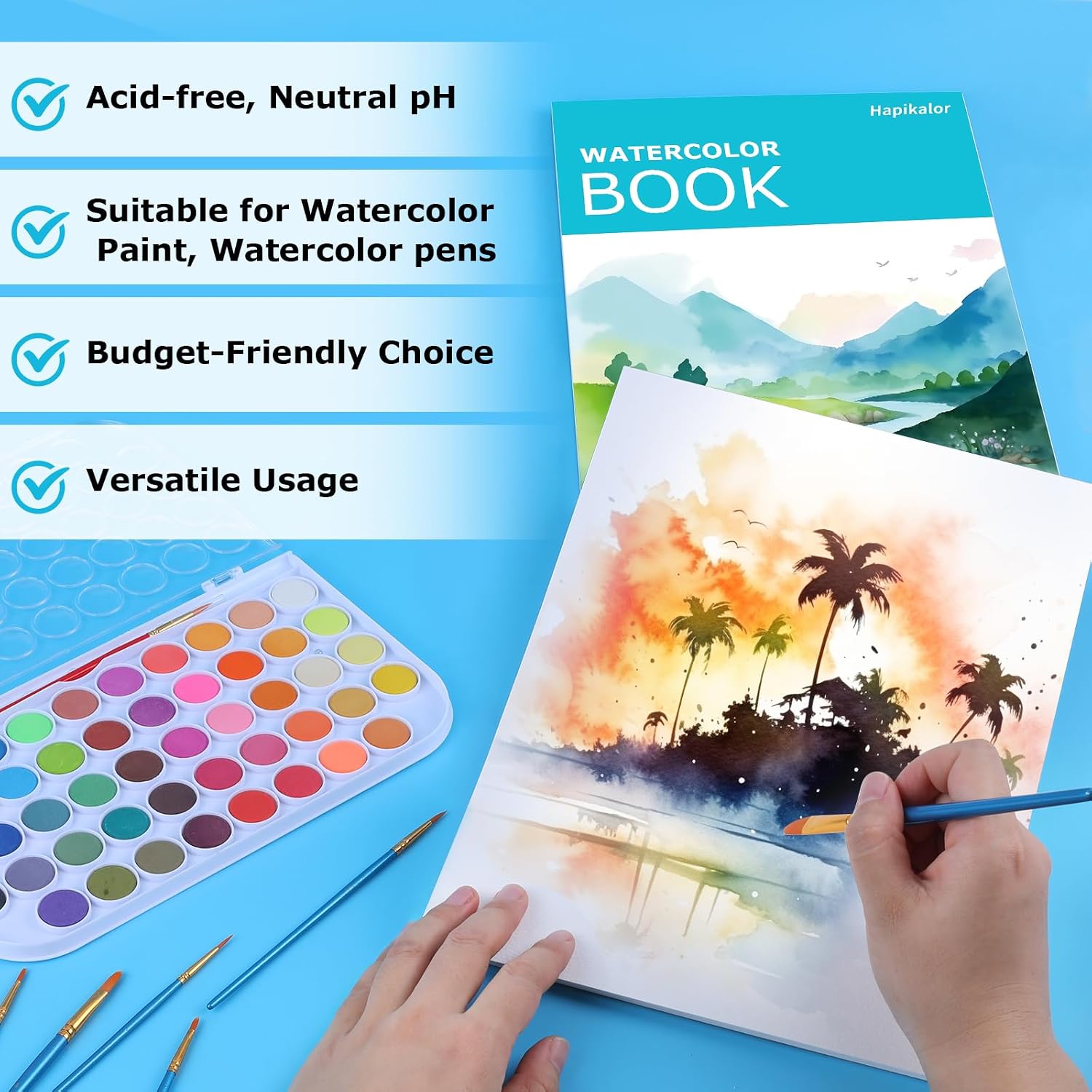 Hapikalor Watercolor Paper Pad, 9"x12" Water Color Paper, 140lb/300gsm Teal