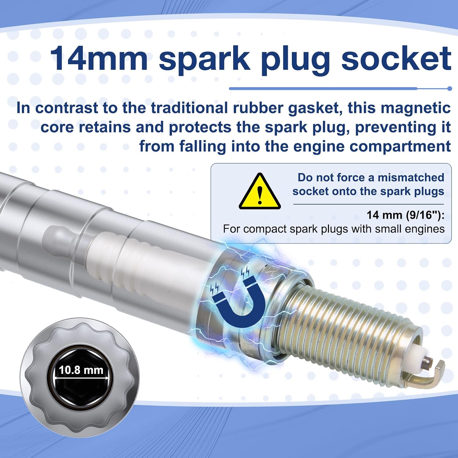 14mm Spark Plug Socket, Magnetic Spark Plug Socket for 9/16" Spark Plugs