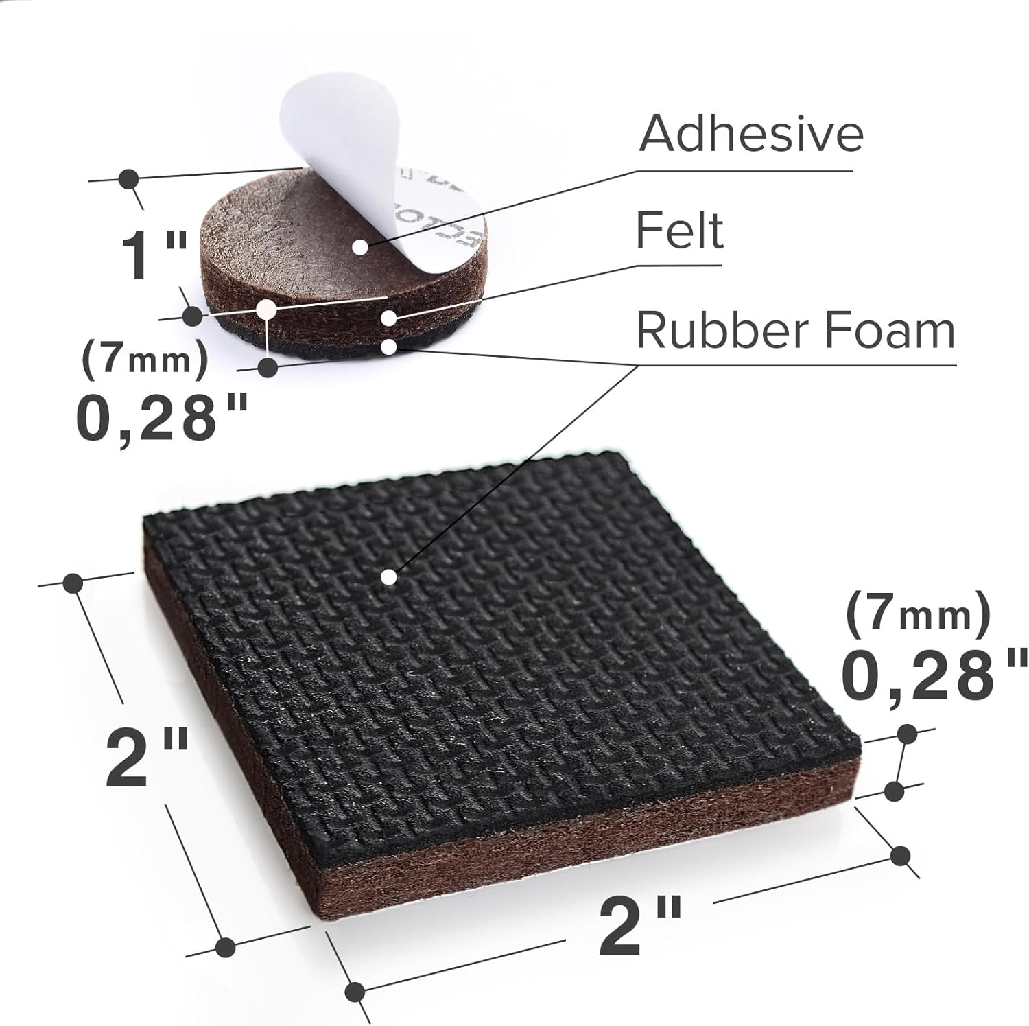 Non Slip Furniture Pads X-PROTECTOR 48 PCS - 32 pcs 1” Round + 16 pcs 2"