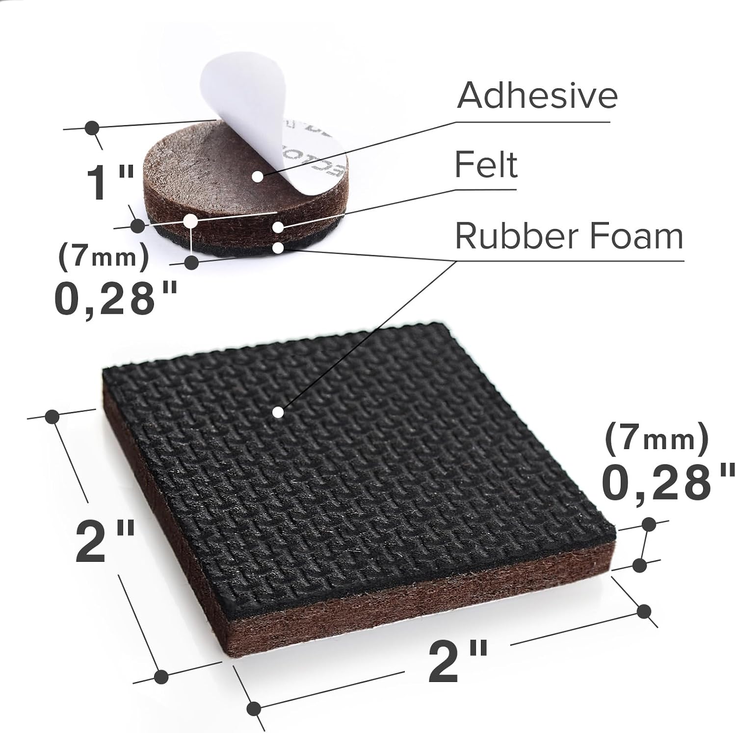 Non Slip Furniture Pads X-PROTECTOR 48 PCS - 32 pcs 1” Round + 16 pcs 2"
