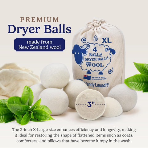Handy Laundry Wool Dryer Balls 6-Pack, Reusable Natural Fabric Softener