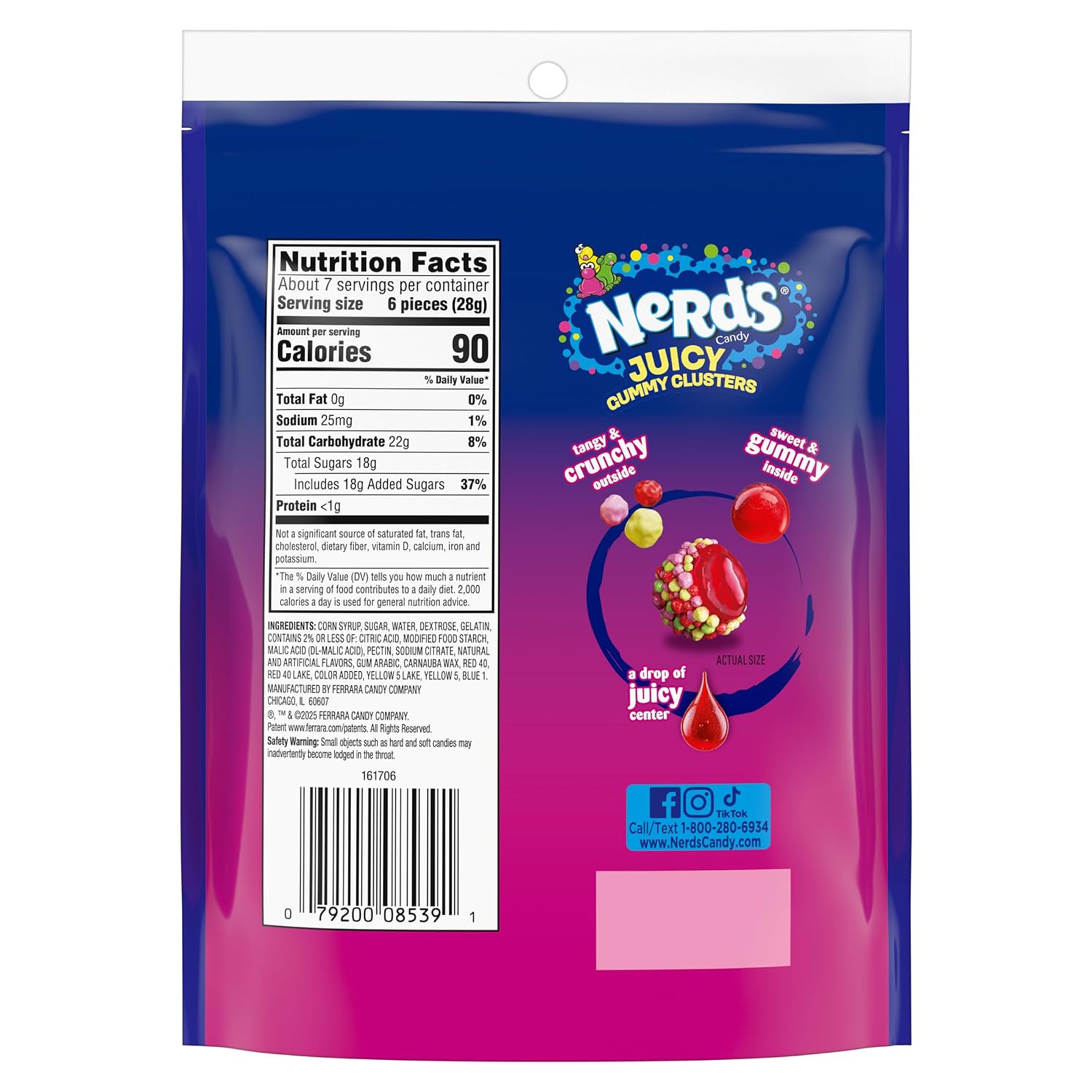 NERDS Juicy Gummy Clusters Strawberry Punch Candy, Stand-Up Bag, 7.15 oz