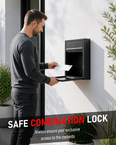 Uniclife Wall Mount Mailbox for Outside, Large Locking Mailbox, Black