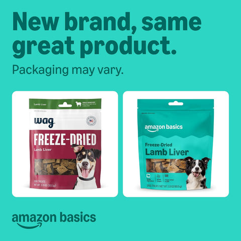Amazon Basics Freeze-Dried Raw Ingredient Dog Treats, Lamb Liver, High Protein, Healthy Training Treats or Meal Topper for All Dogs, Grain-Free, (Previously Wag), 3.3 Ounce (Pack of 12)