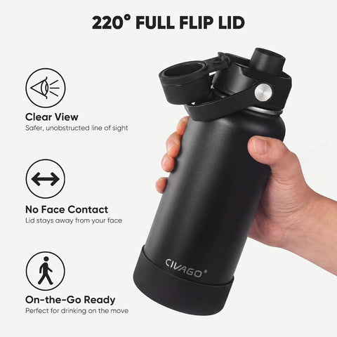 CIVAGO 32 oz Insulated Stainless Steel Water Bottle with Removable Straw