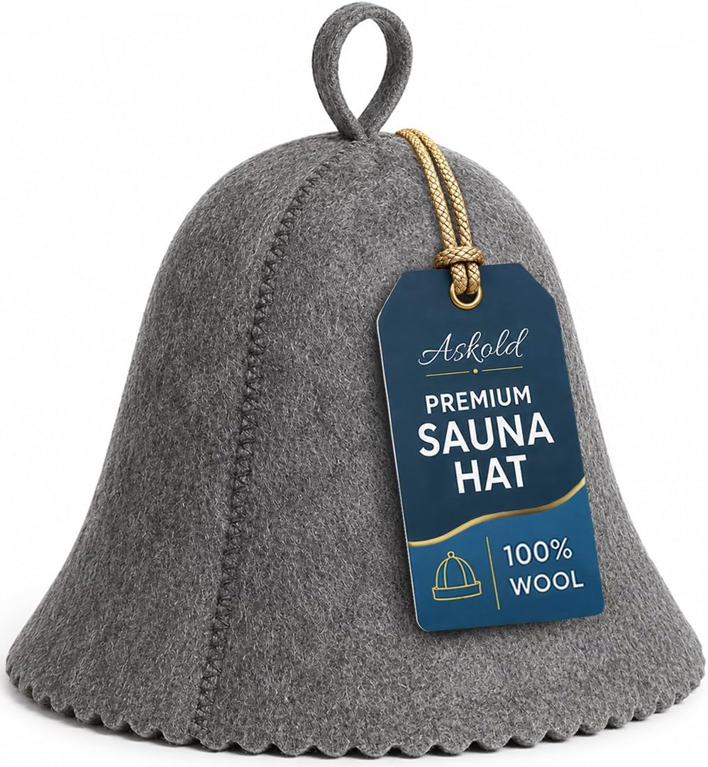 ASKOLD 2pcs Sauna Hats Wool, Sauna Hat for Men Wool Sauna Hat Banya Hat for Men Sauna Cap for Men, Sauna Hat Cap for Women White-Grey