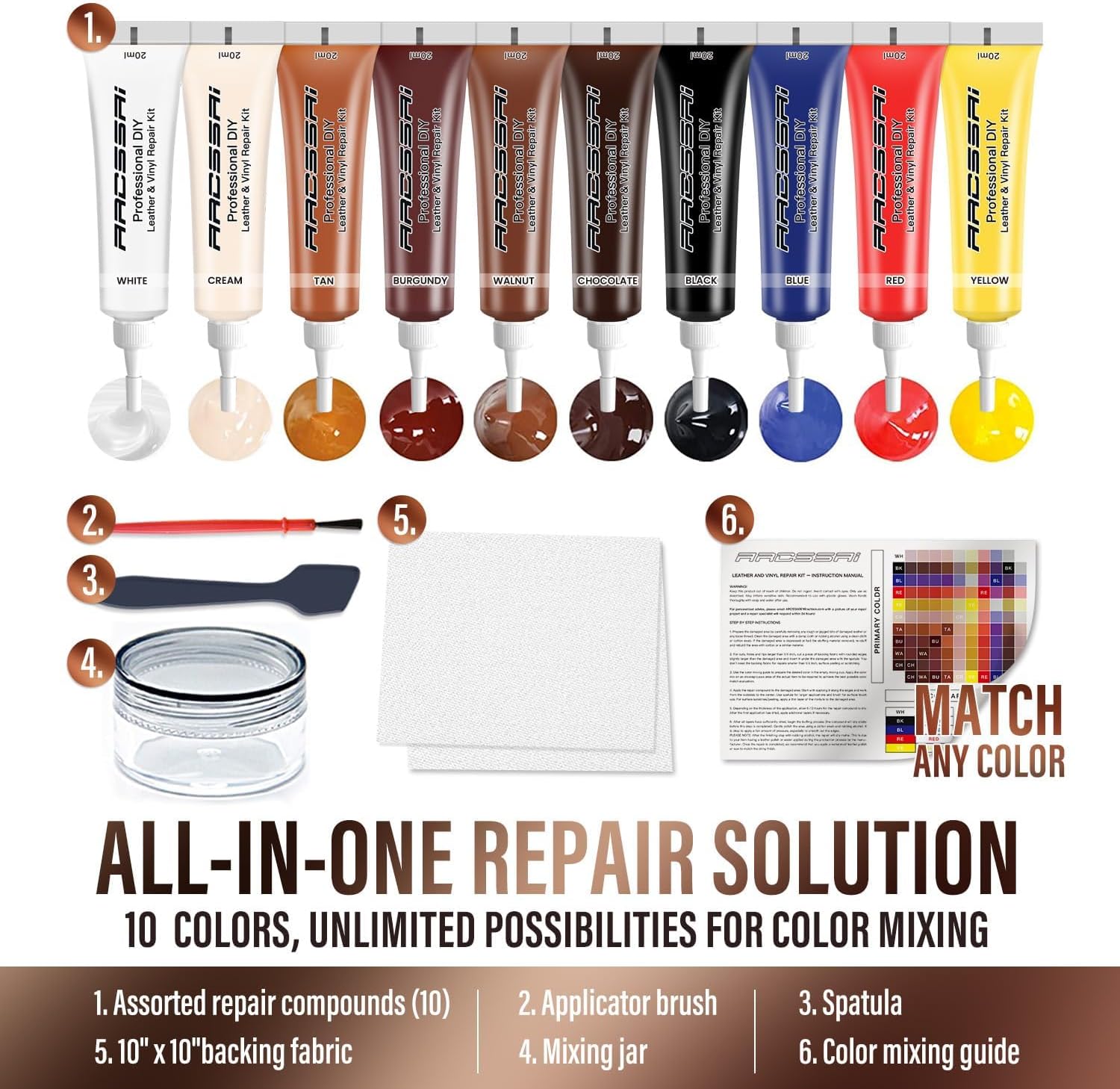 ARCSSAI ARCSSAL Leather Repair Kit for Furniture, Couch & Car Seats