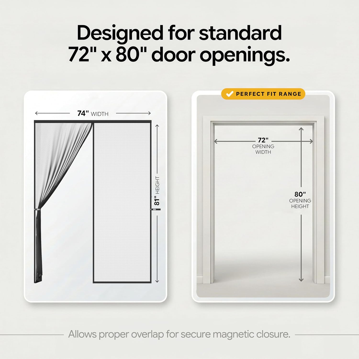 AUGO Magnetic Screen Door - Self Sealing, Heavy Duty, Hands Free Mesh Partition Keeps Bugs Out - Pet and Kid Friendly - Patent Pending Keep Open Feature - 74 Inch x 81 Inch