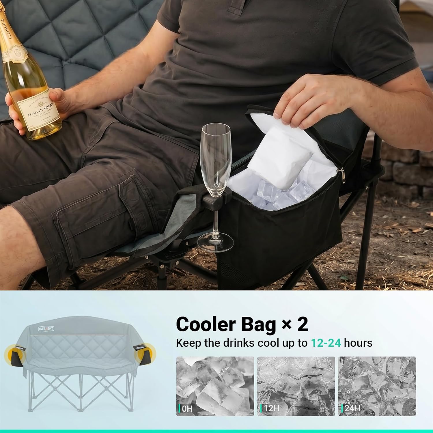 Overmont Oversized Double Camping Chair - Portable Folding with Cooler Bag