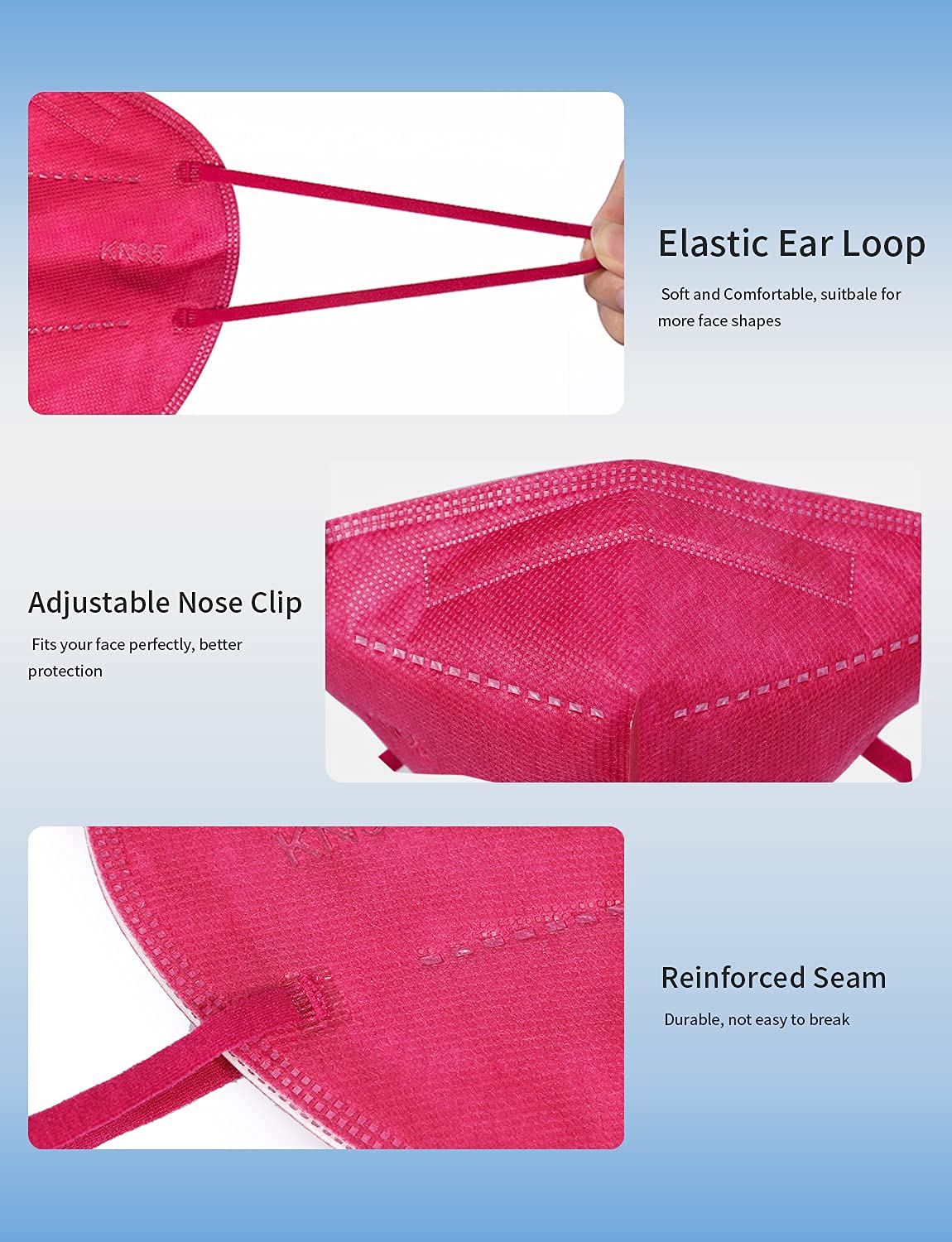 HUHETA KN95 Face Mask 60 PCs, 5-Ply Safety Masks for Men and Women, Filter Efficiency Over 95% (Red Mask)