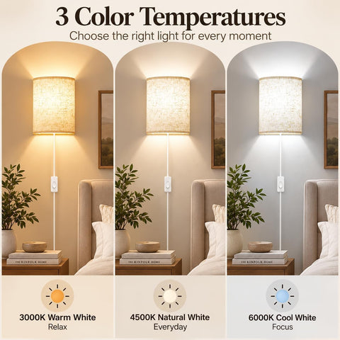 Yunaking Plug in Wall Sconces Set of Two Wall Lights with On/Off Switch
